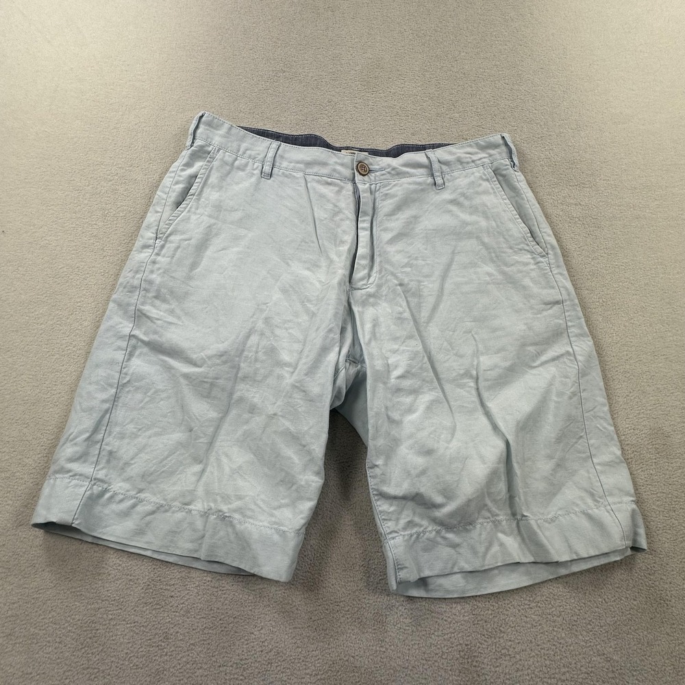 Faherty Malibu Shorts Mens 32 Light Blue Linen Cotton Chino 9" Casual Beach